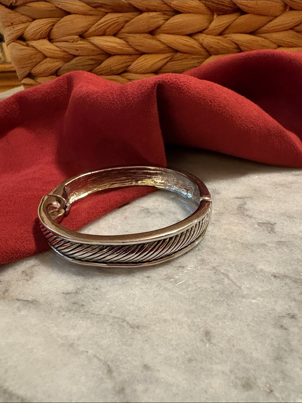 Textured Silver-Tone Twist Bangle Bracelet